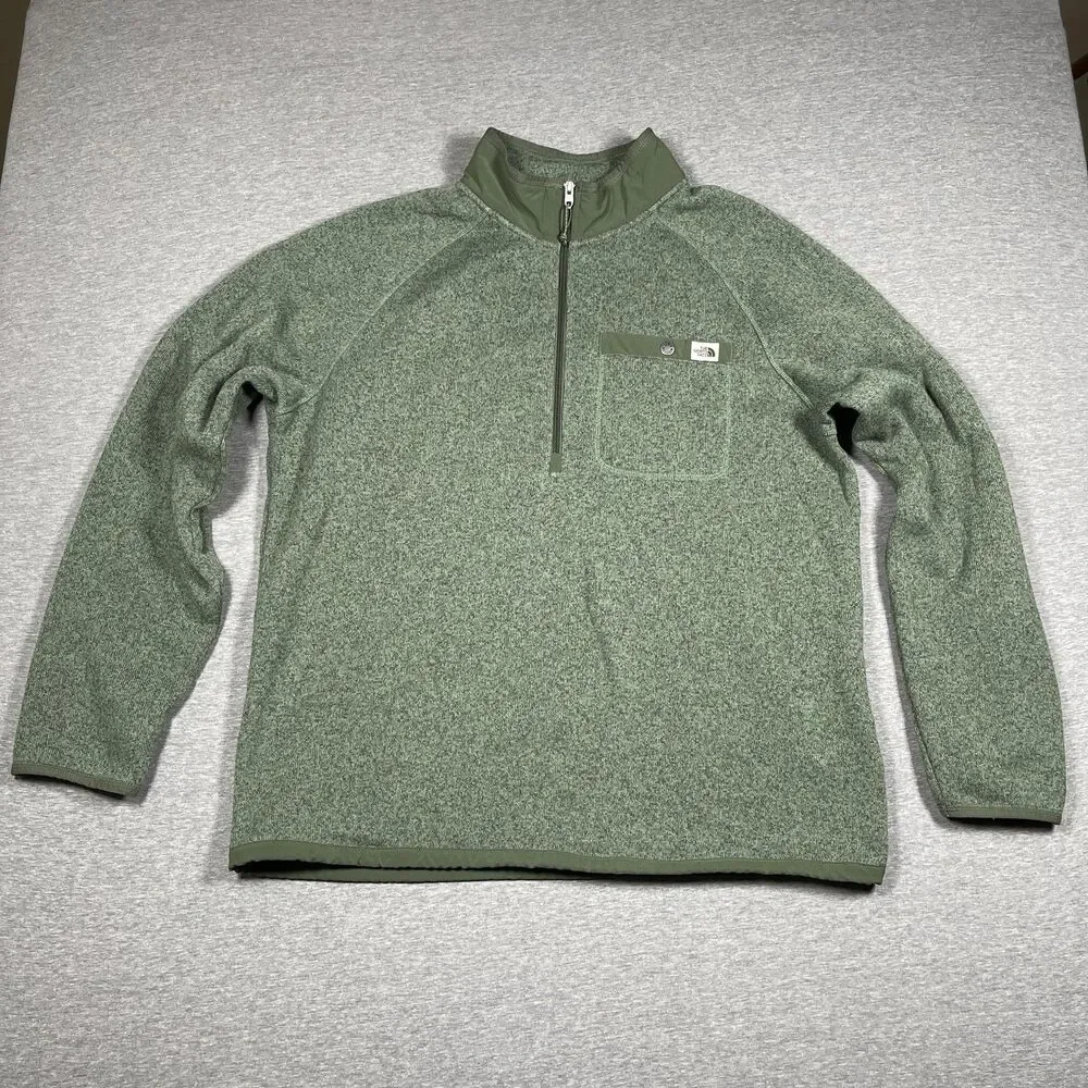 The North Face Sweatshirt Mens XL Green Pullover Fleece Lined Quarter Zip